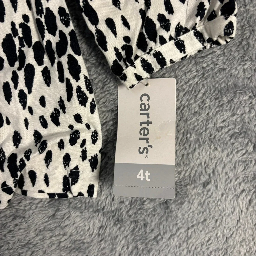 Carters Toddler Girls 4T Black White Animal Print Long Sleeve Blouse NWT